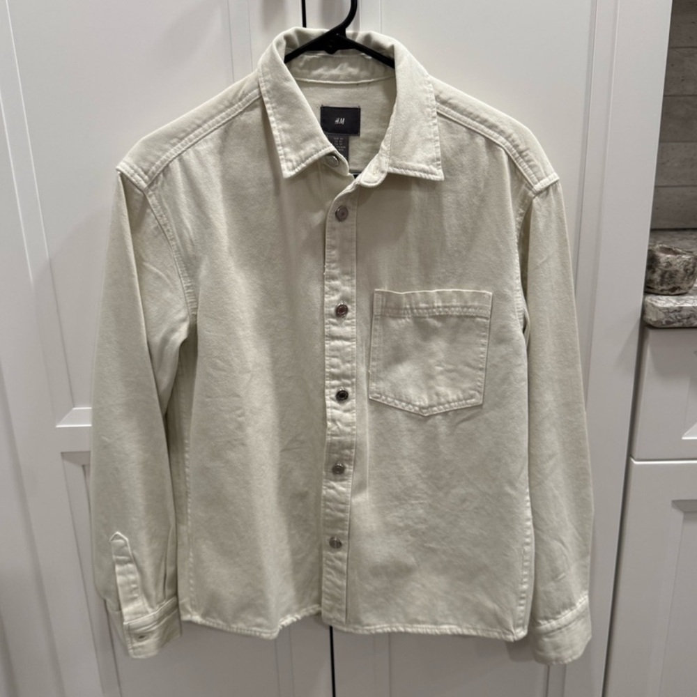 H&M cream canvas shirt jacket